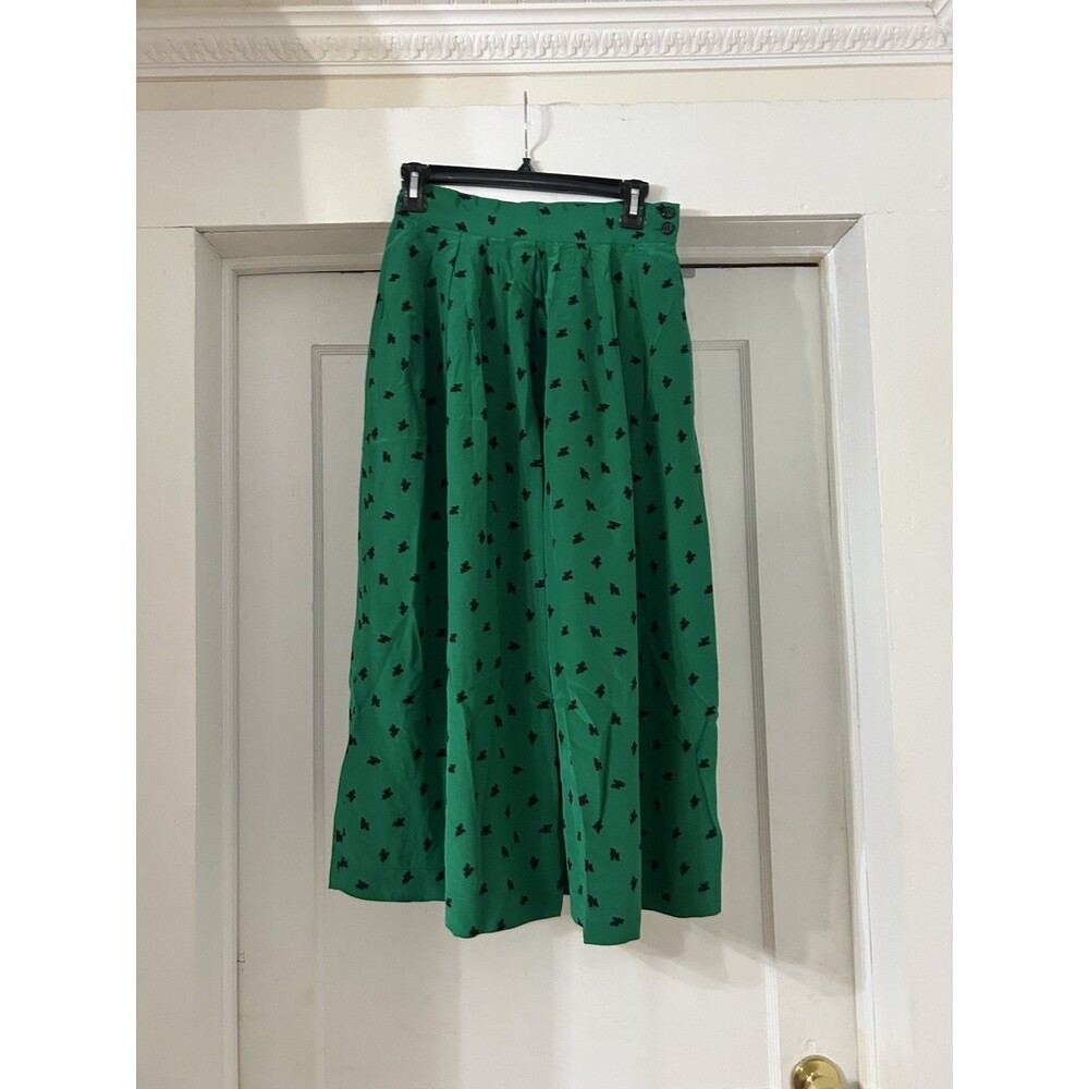 Vintage Women's Christian Dior Green And Black Silk Pleated Midi Skirt Size 4
